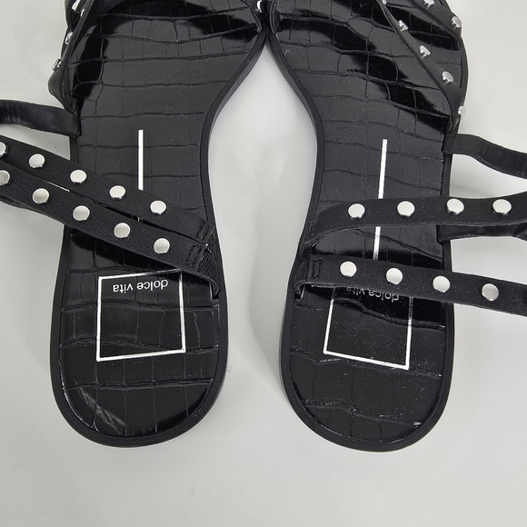 Dolce Vita Black Izabel Studded Strappy Flat Sandals Size 10 Square Toe - Picture 6 of 11